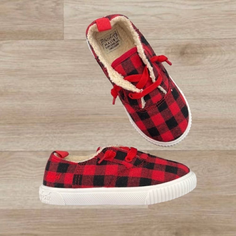 Malibu Blowfish Kids Red and Black Buffalo Check Print Sneakers